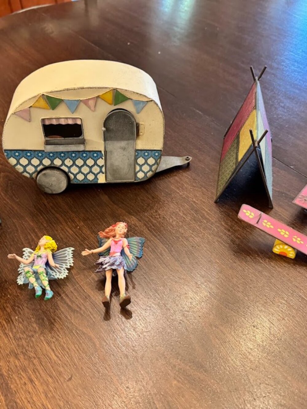 Metal Fairy Garden Camping Lot Camper/ Tent Fairies